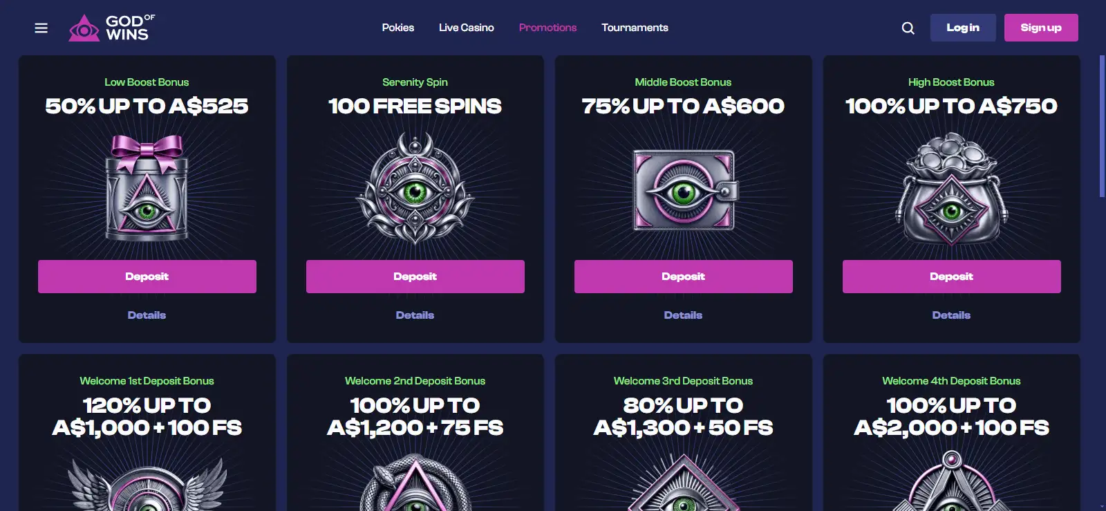 God of Wins bonus or promotions page